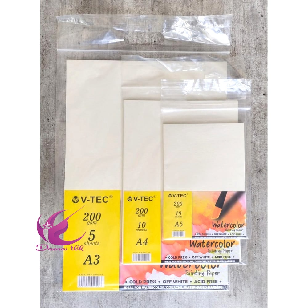 Watercolour Paper V-Tec COLD PRESS 200gsm A3 A4 A5