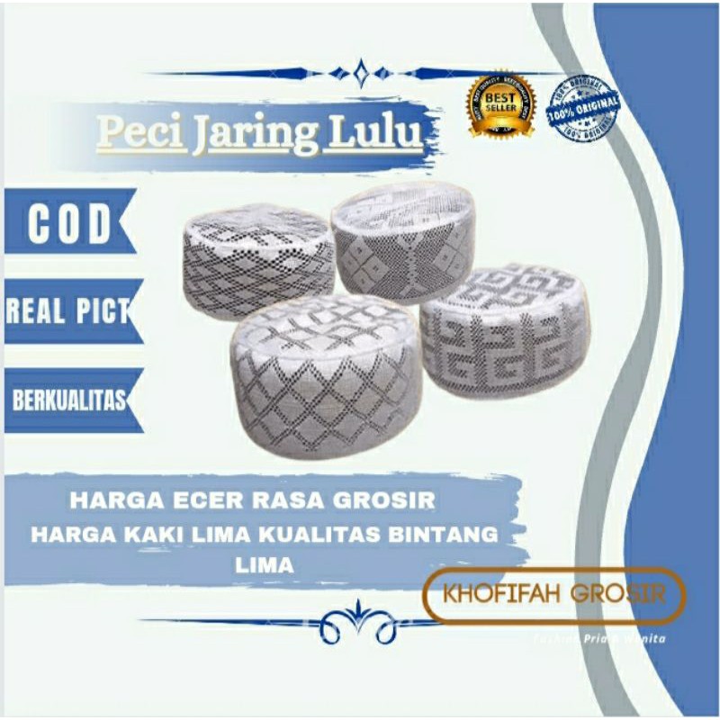 Peci songkok kopiah jaring lulu putih al-Bukhari NU halus berkualitas