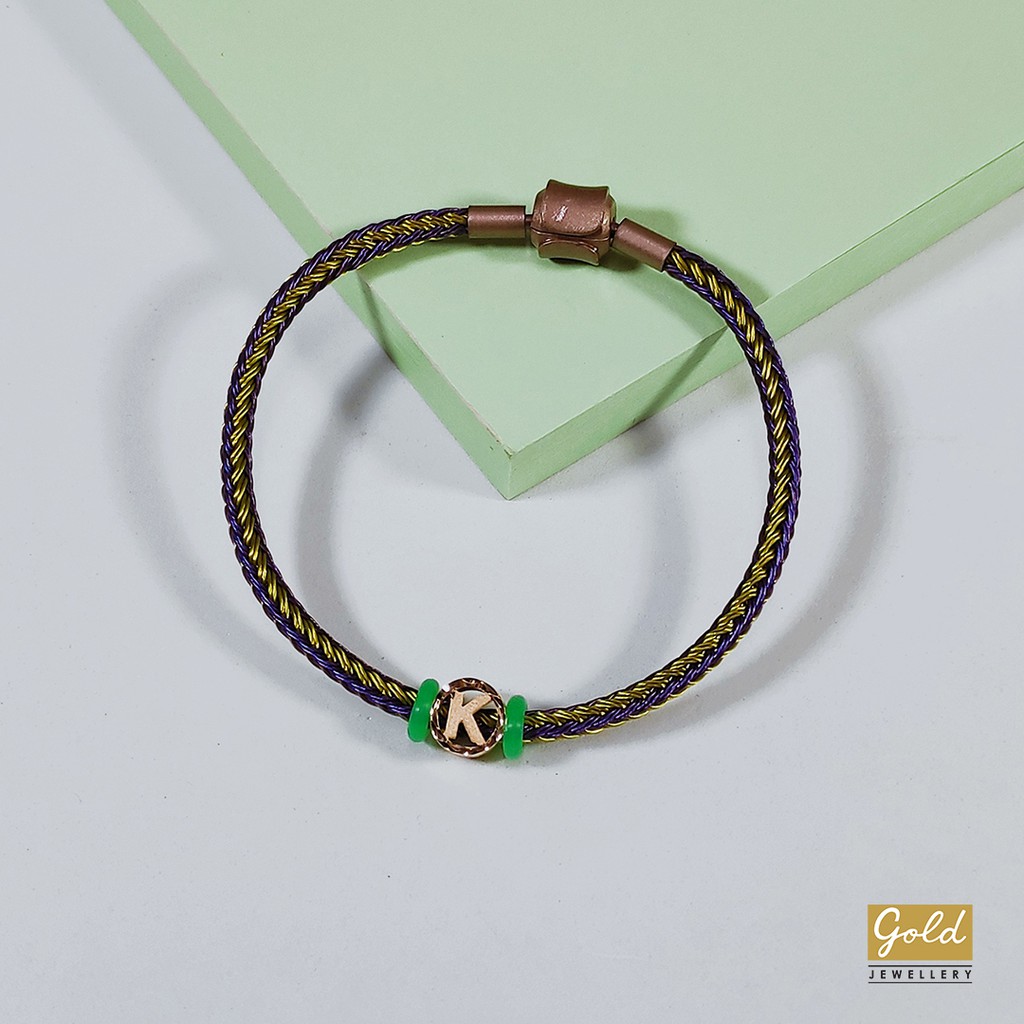Gelang tali emas kuning 700 16k charm inisial alphabet huruf K blt