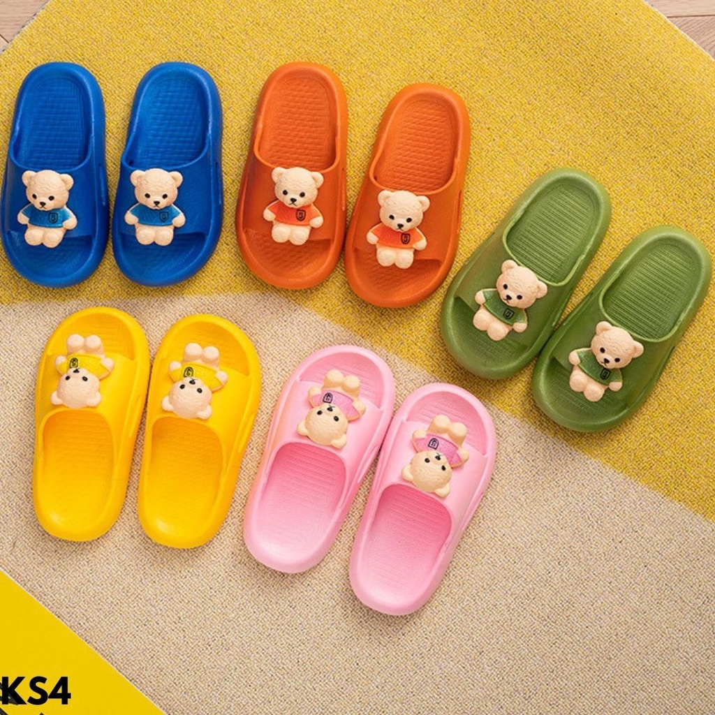 SANDAL SELOP ANAK-ANAK KEKINIAN MOTIF BERUANG COMEL BAHAN RUBBER ANTI SLIP IMPORT KS4