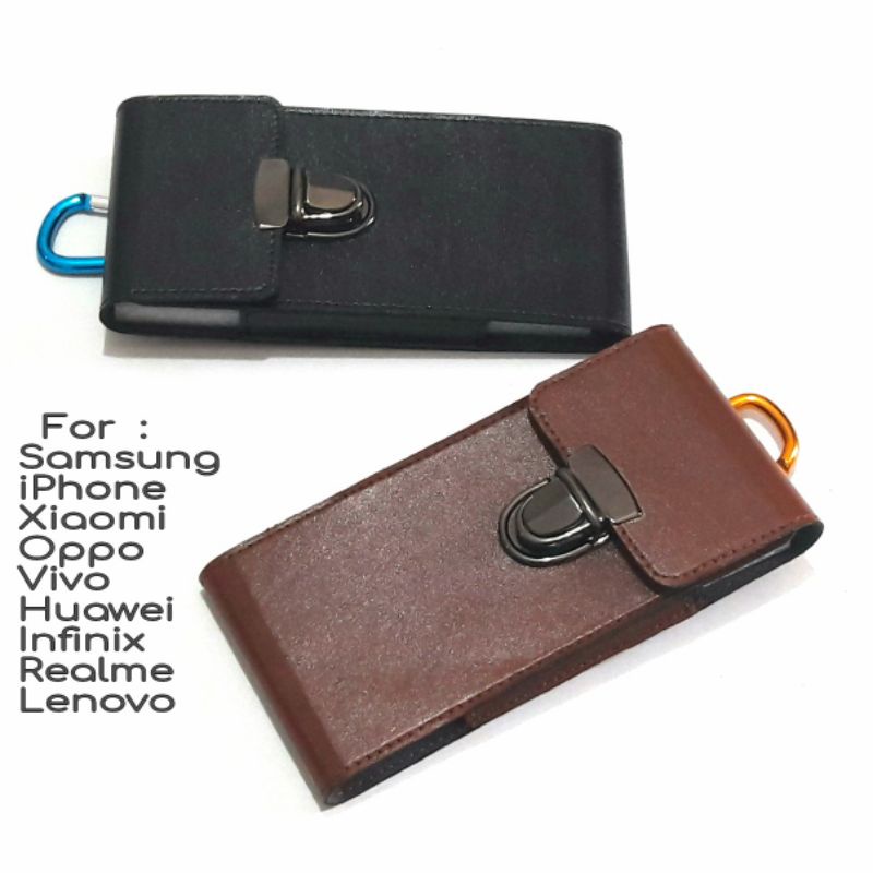 Sarung Hp Pinggang Kulit Sintetis Hitam Coklat