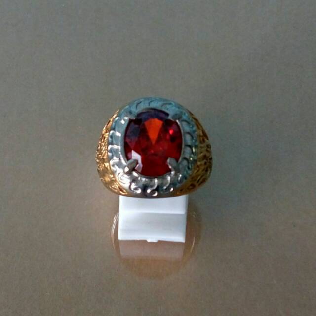 Cincin permata garnet model cuting mewah