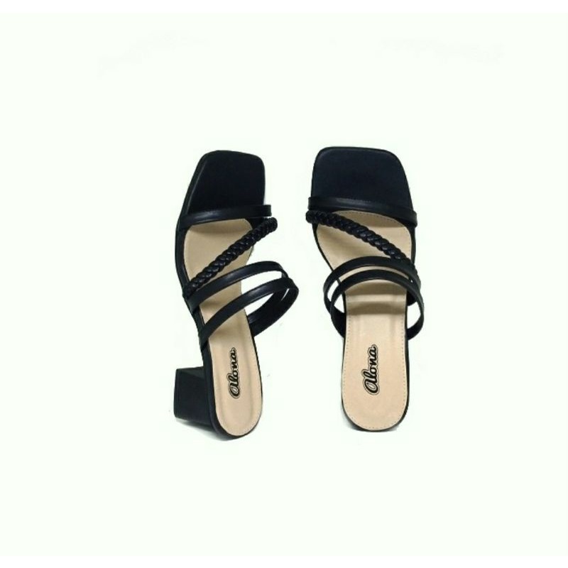 BISA COD / Higheels Alonaid -109 Wanita Big Size 41-45 Slop Hak Mewah Ukuran JUMBO / Slop Heels Tali Premium Hitam Ukuran Besar, 42