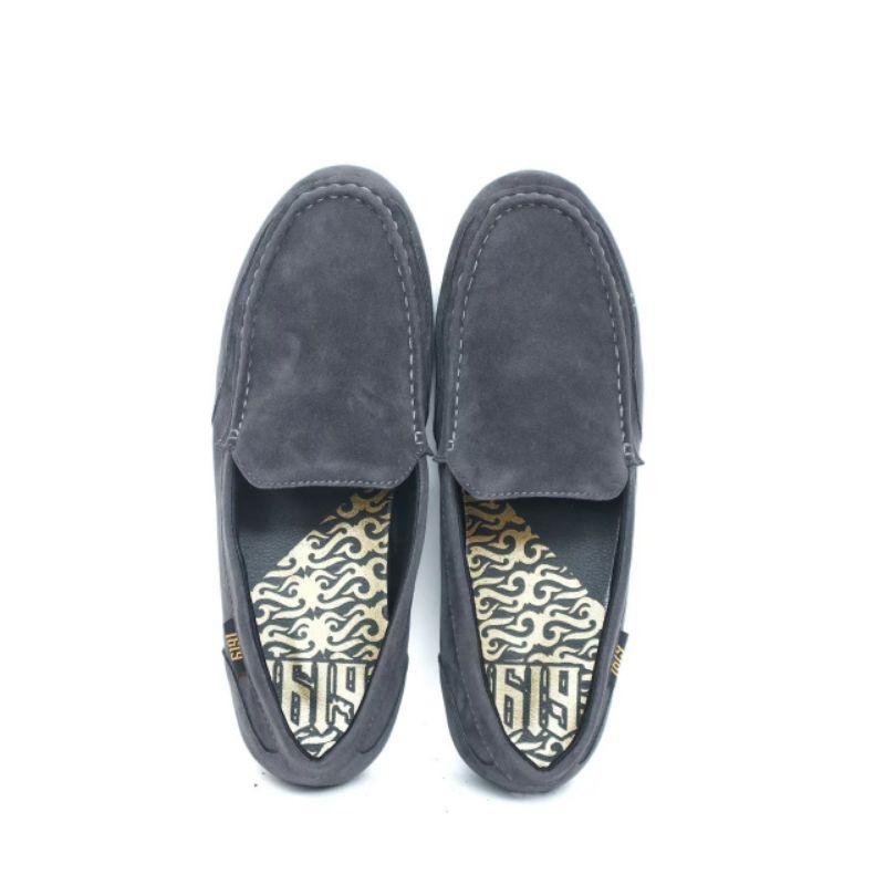 MODMEX GREY Sepatu Pria Keren Slip On Casual Spatu Slop Santai Main Selop Kasual Original Kulit Suede