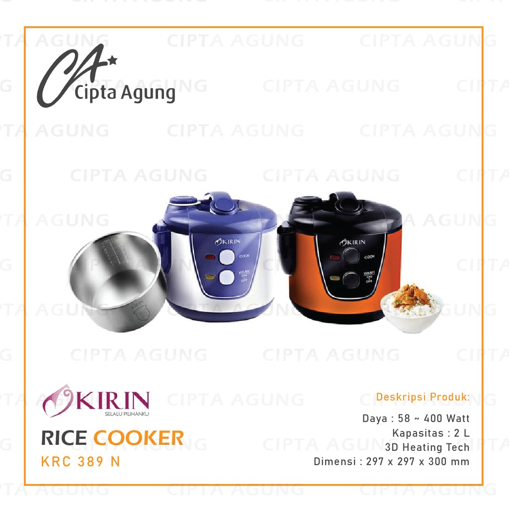 RICE COOKER 2 L 3 IN 1 KIRIN KRC 389 KRC-389 MAGIC COM