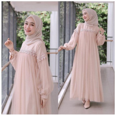 BAJU GAMIS MAXY JUMBO NURAINI RENDA TILE MOSCREPE MODEL TERBARU LEBARAN 2022 DRESS PESTA KONDANGAN V