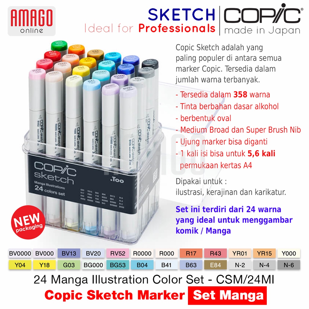 COPIC Sketch - 24 Manga Illustration Color Set - CSM/24MI (Baru)