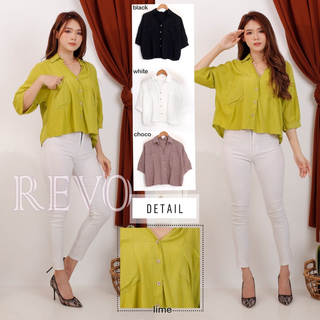Kemeja Crop Kotak Tali Kekinian - Baju Wanita Crop Full kancing // BISA COD - REVO FASHION STORE