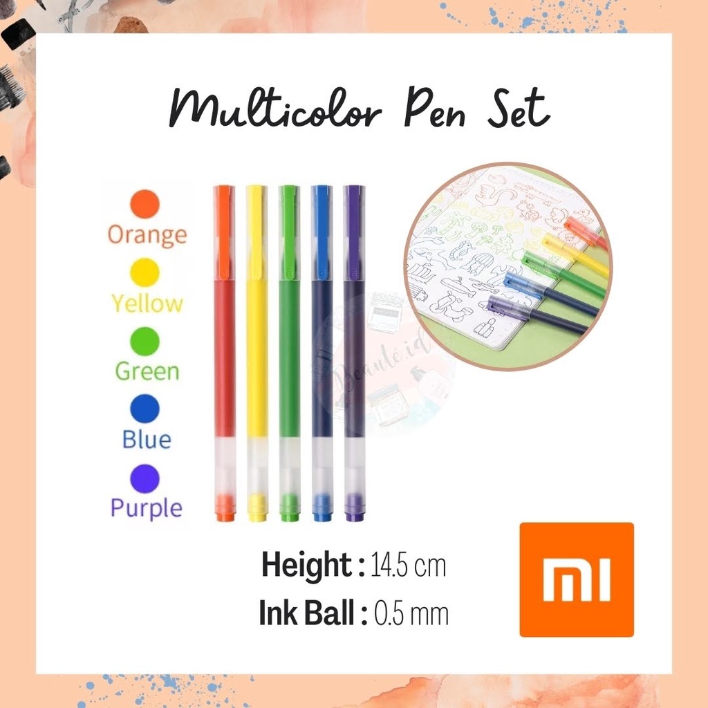 Xiaomi Mi Jumbo Tinta Gel Ink Pen Pulpen Ballpoint Bolpen Pena Cair 0.5mm 5 PCS 5 Warna Warni Perlengkapan Menulis ATK Sekolah Belajar Kerja Kantor Mata Pena Sensitif Nyaman Digunakan Berkualitas Untuk Sovenir Hadiah