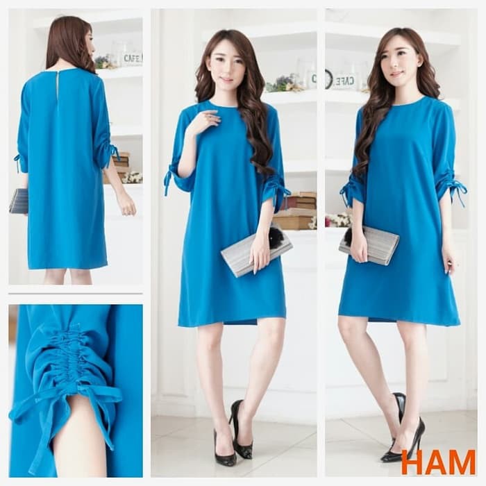 Murah branded bomfash midi dress polos dress pendek casual kekinian