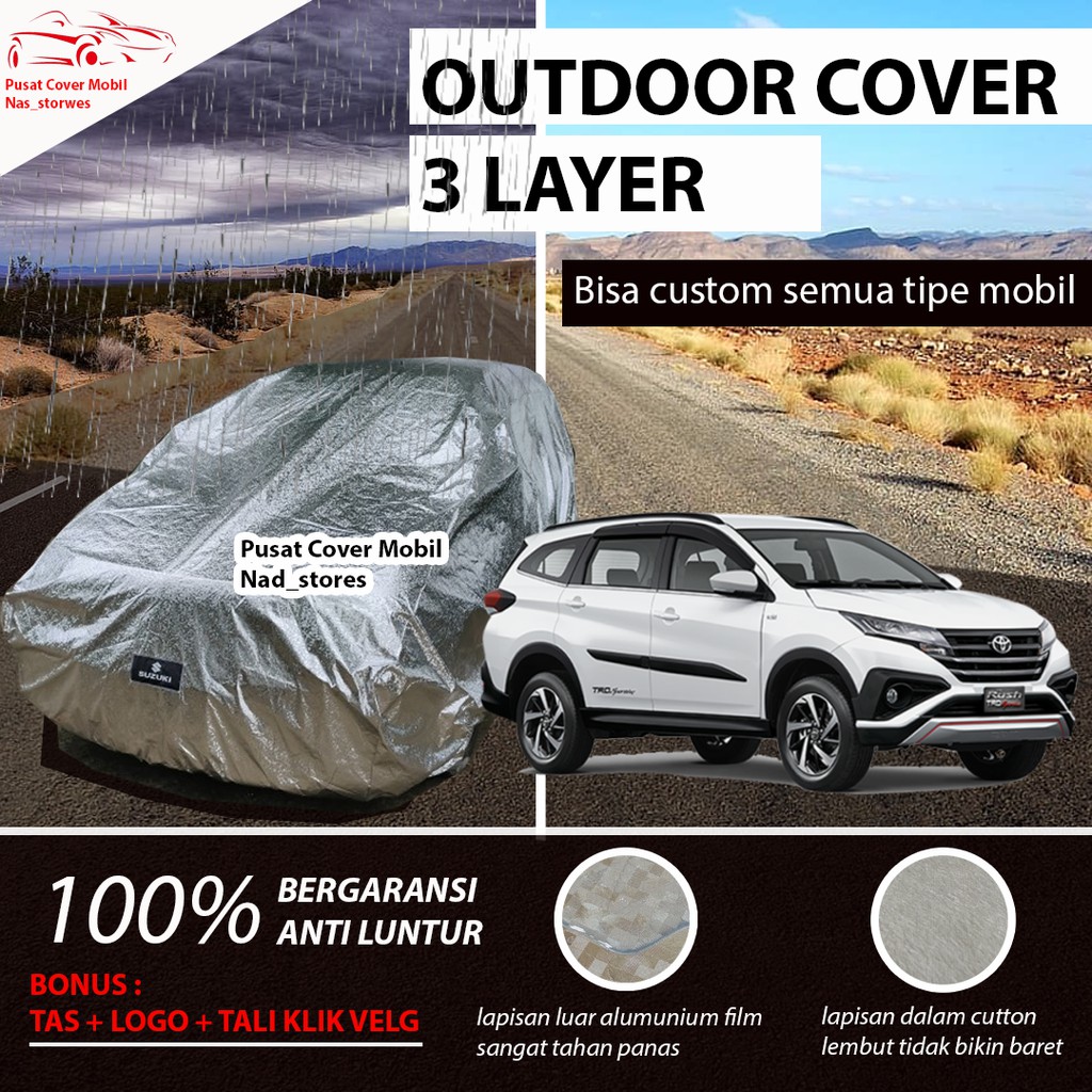 OUTDOOR body cover mobil sarung mobil rush terios lama konde putih anti panas 3 lapis