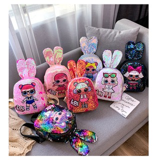 GGS RANSEL SEQUIN TAS  LOL  USAP GLITTER TELINGA KELINCI LED  