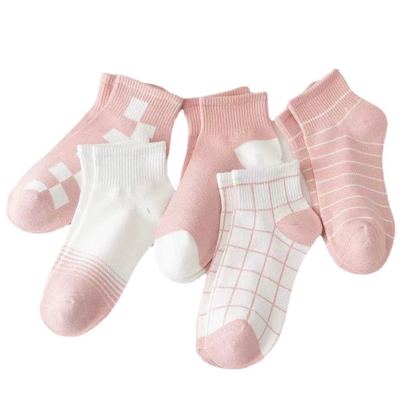 Gobra ♕ KK039 Kaos Kaki (Tanpa Kemasan) Wanita Tipis Pendek Semata Kaki Motif Pinky Kotak Fashion Korea Women Sock Import Murah