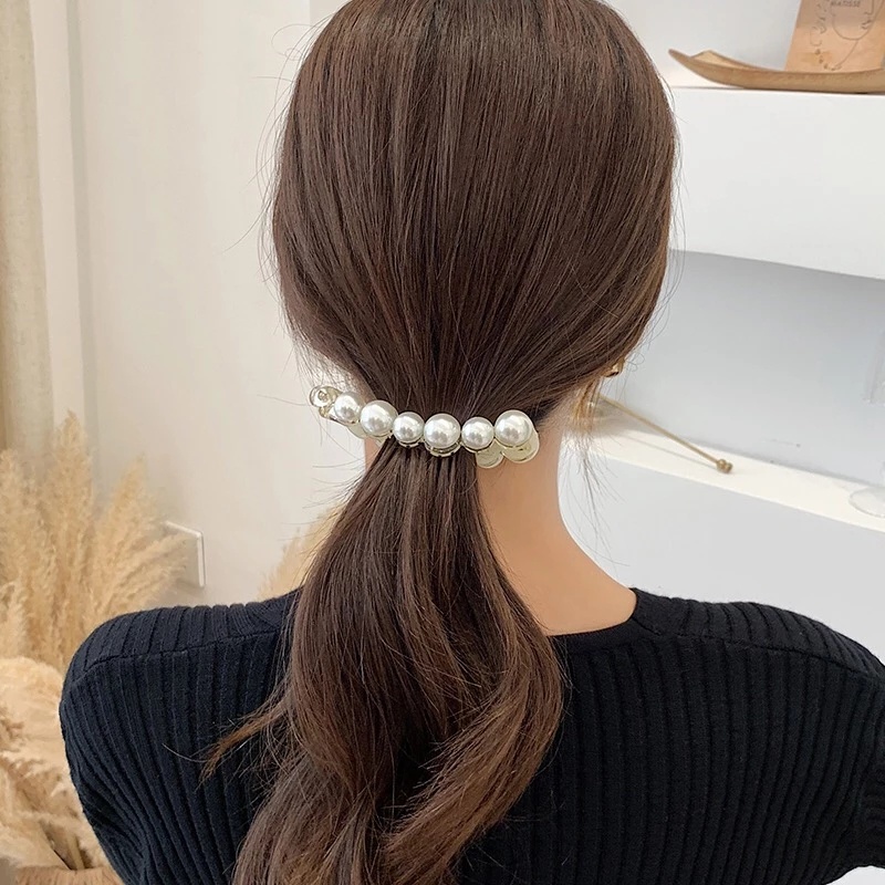 [1Pc Women Korean INS Style Hair Clips] [Girls Elegant Pearl Acrylic Hair Claw] [Simple Hair Accessories]