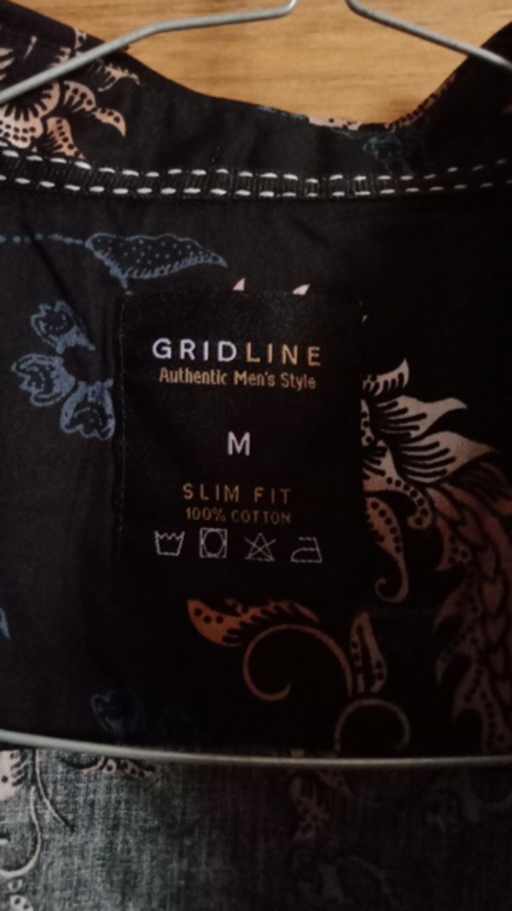 [gridline - Ls043 Navy & Black] Kemeja Batik Pria Katun Lengan Panjang Slimfit Premium Match Best