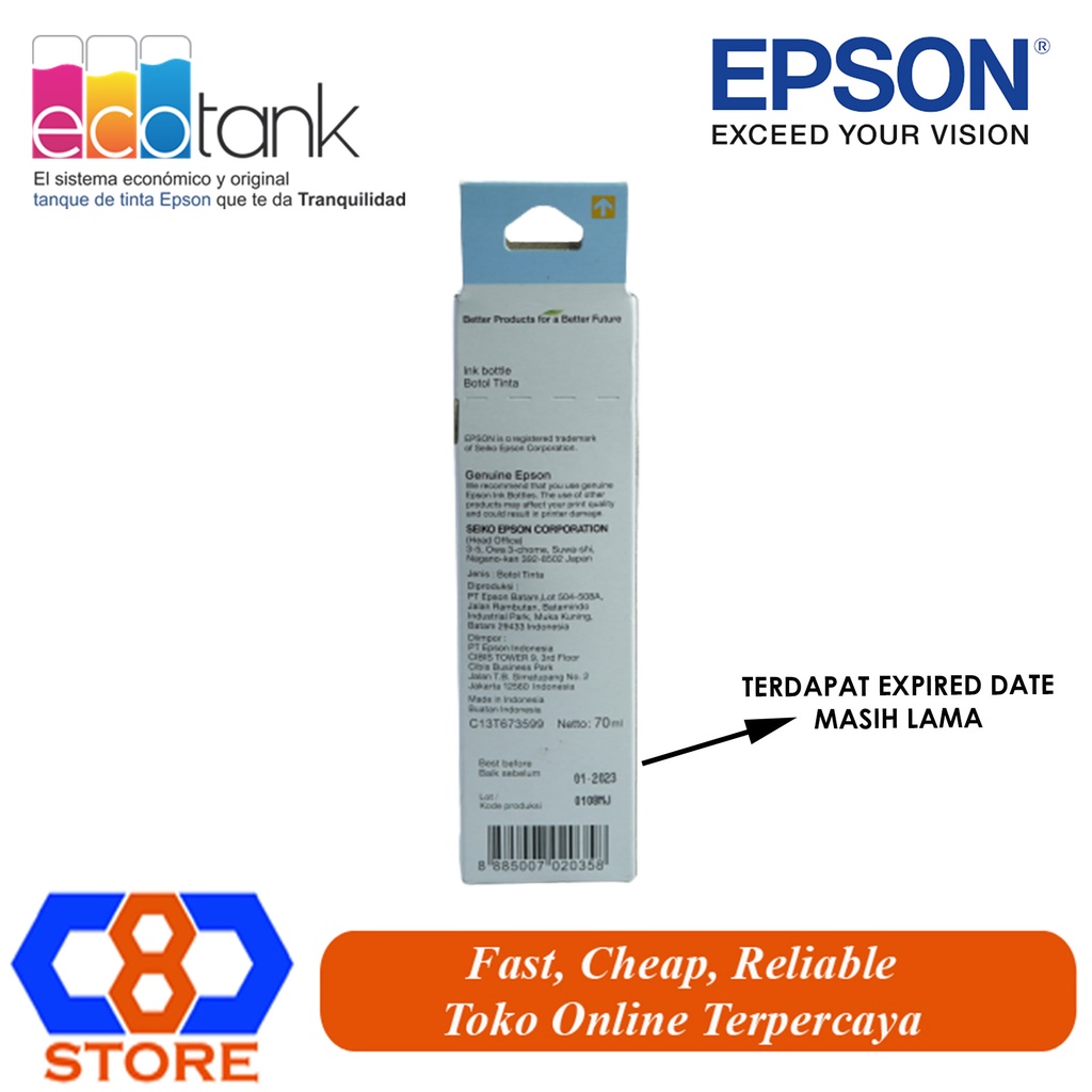 TINTA EPSON L800 L805 L850 673 T6735 LIGHT CYAN ORIGINAL