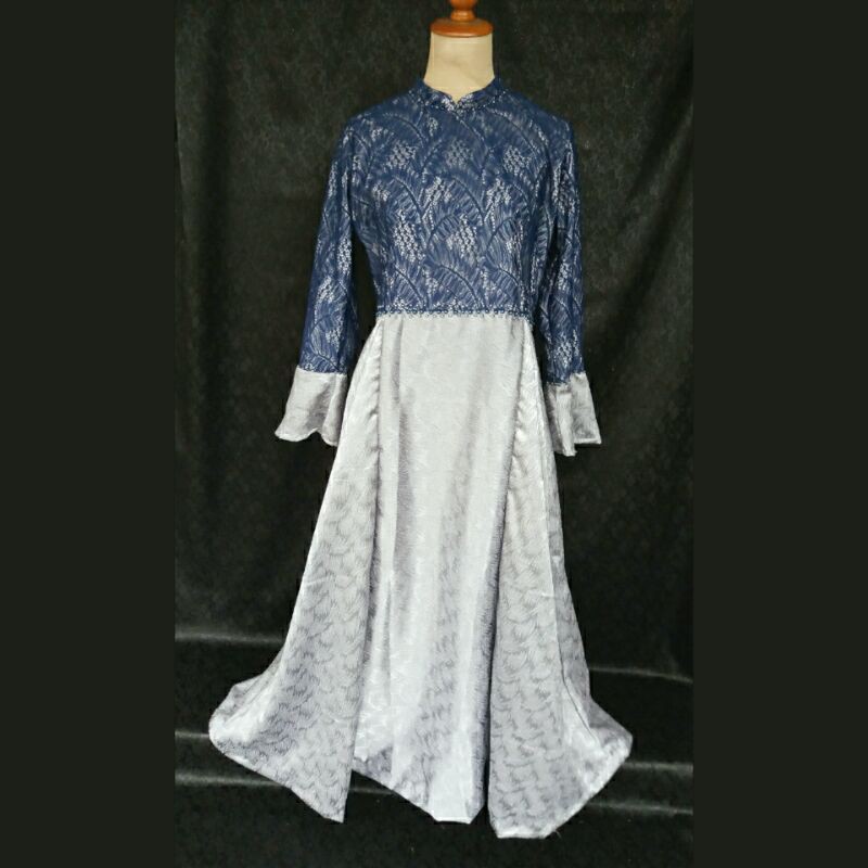 gamis abu navy brukat jaguar dress brokat biru tua