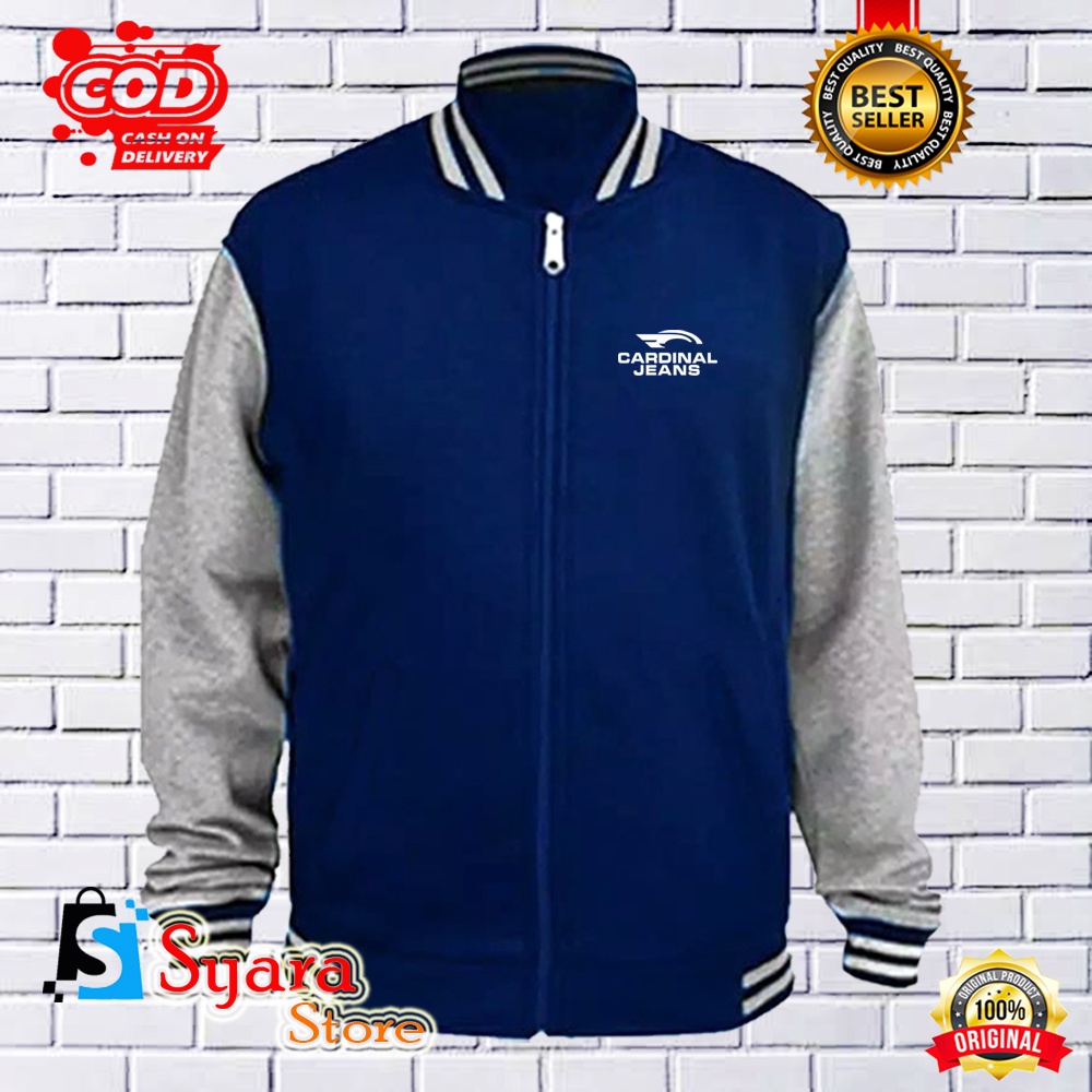 Syara Store / Jaket Varsity Cardinal Jeans Putih/ Jaket Distro Varsity / Jaket Baseball / Jaket Dist