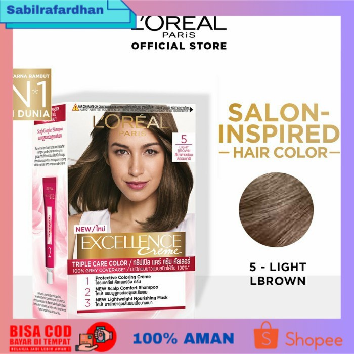 (COD PROMO) LOREAL PARIS Excellence Fashion Hair Color Light Ash Pewarna Rambut - 5. Light Brown