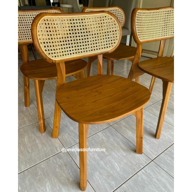 KURSI MAKAN CAFE RESTO ROTAN TERAS RETRO VINTAGE DINNING CHAIR BAHAN KAYU JATI NATURAL-3