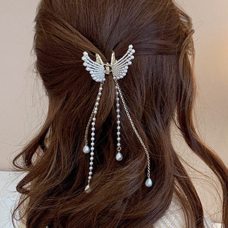 Jepit Rambut Bentuk Kupu-Kupu Aksen Mutiara Dan Berlian Imitasi Untuk Wanita