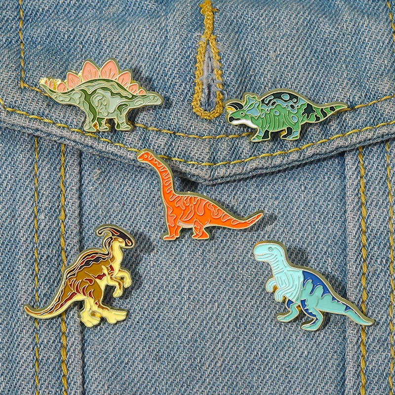 Bros Pin Enamel Desain Kartun Hewan Dinosaurus Jurassic Warna-Warni Untuk Anak