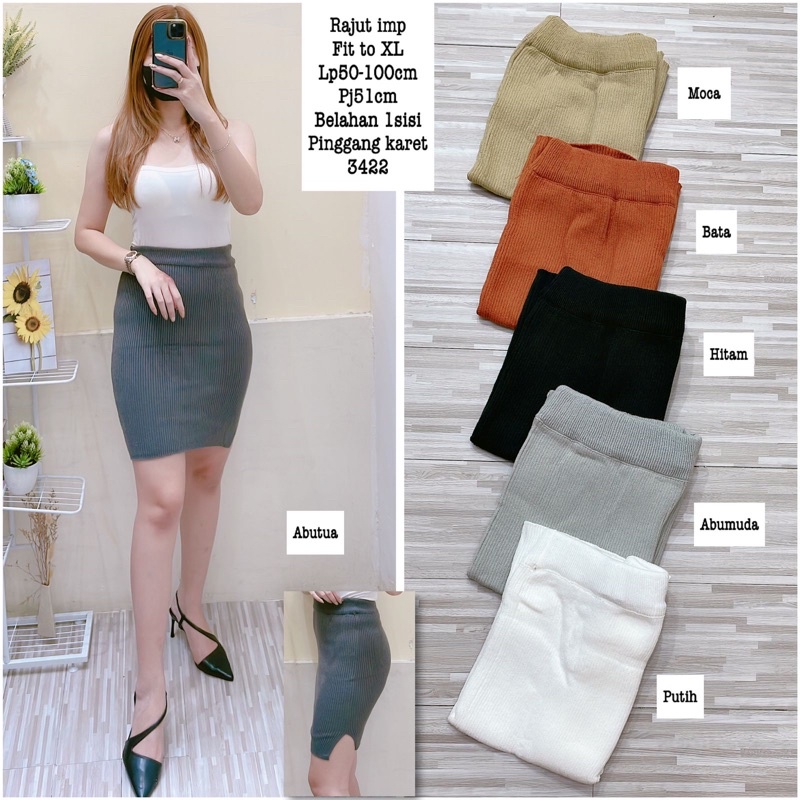 Rok Span | Rok Wanita | Rok Knit | Rajut | Rok Kantor | Rok Pendek Belah Samping