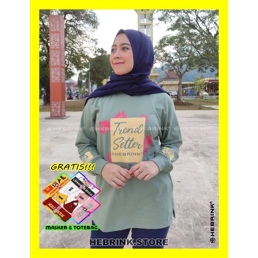 Sweatshirt Hebrink HB8 Kaos Wanita Tangan Panjang Original Bahan Combed Tidak Menerawang