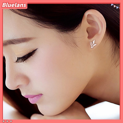 Anting Stud Desain Kupu-Kupu Hollow Lapis Silver Untuk Wanita