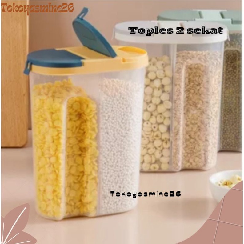 Toples 2 Sekat/Toples Sereal Bumbu 2 Sekat Serbaguna/Toples Clip 2 Sekat