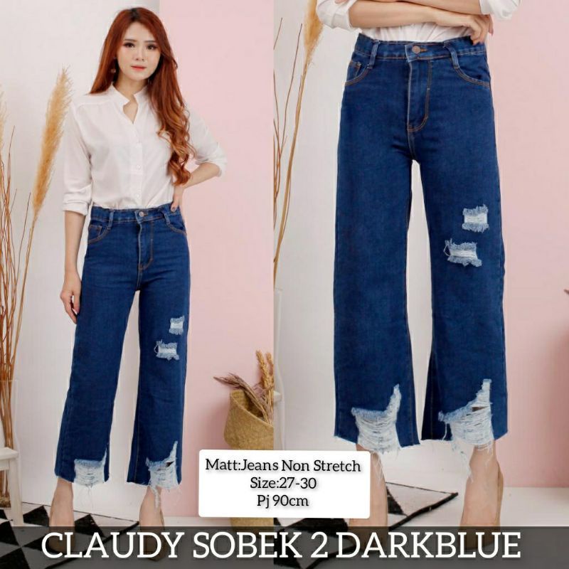 (Promo)Claudy Cullote Celana kulot jeans sobek rawis terbaru