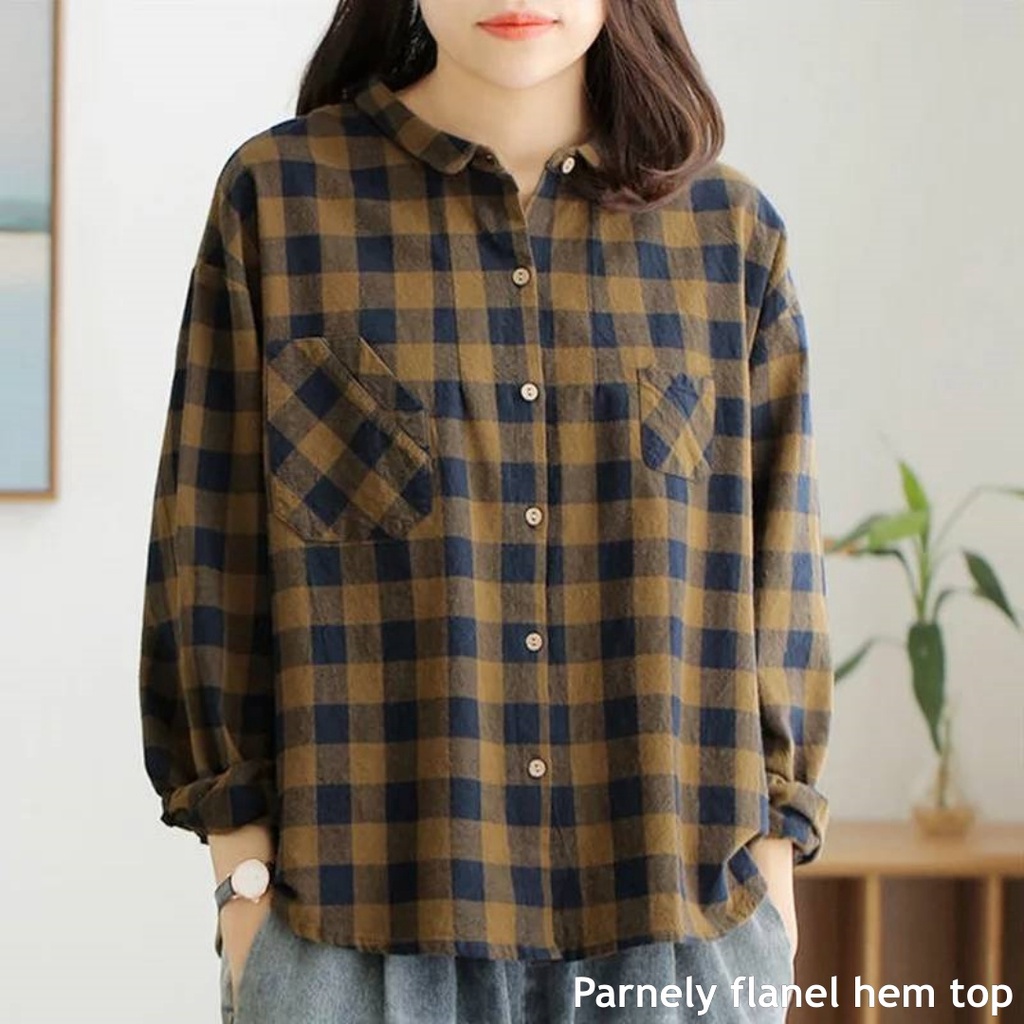 Parnely flanel  hem top - Thejanclothes