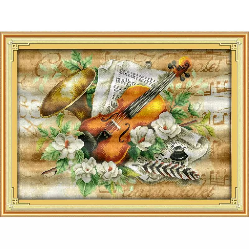 Paket Kristik Alat Musik Biola Violin [ Sulam Strimin Pola Kain Cross Stitch DIY ]