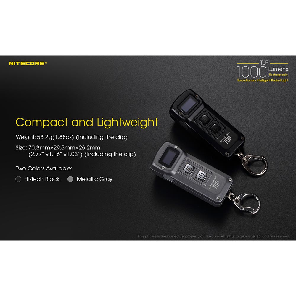 NITECORE TUP Senter LED Mini USB Rechargeable Cree XP-L HD V6 1000 Lumens - Gray