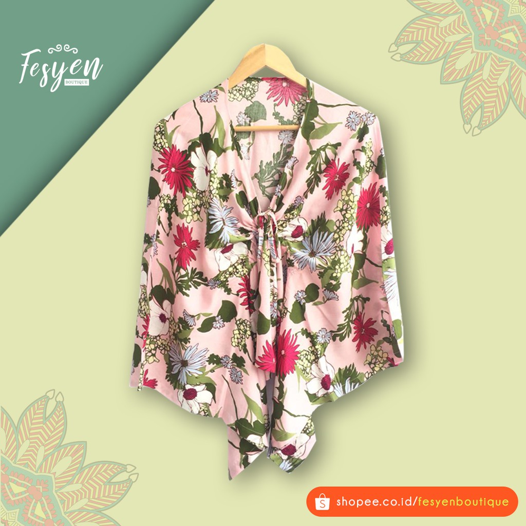 Outer Cewek Motif BUnga Warna Pink