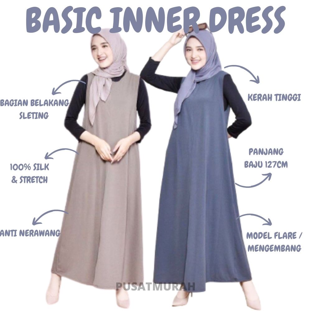 PM Fashion - Rufely Inner Dress - Basic Inner Dress Hijab - Baju Terusan Wanita