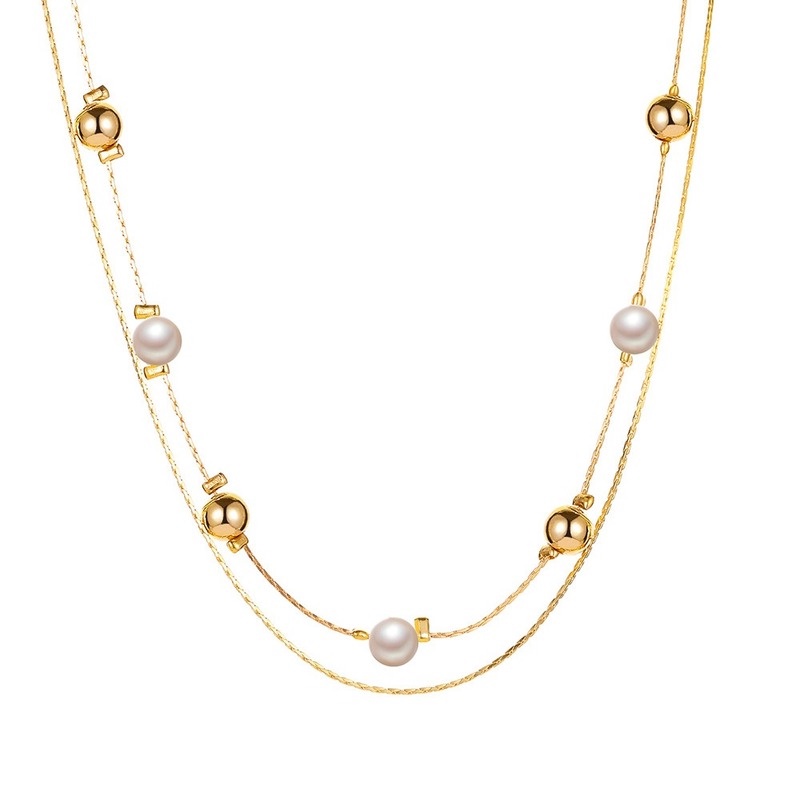 Necklace Female Simple Gold Bead White Bead Double Necklace Necklace