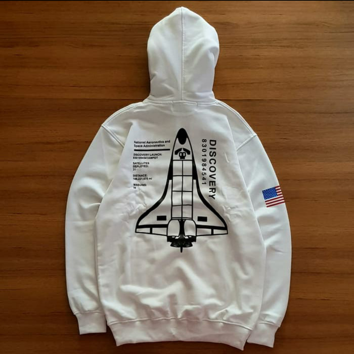 Jaket Sweater Hoodie NASA DISCOVERY high quality - Putih, S
