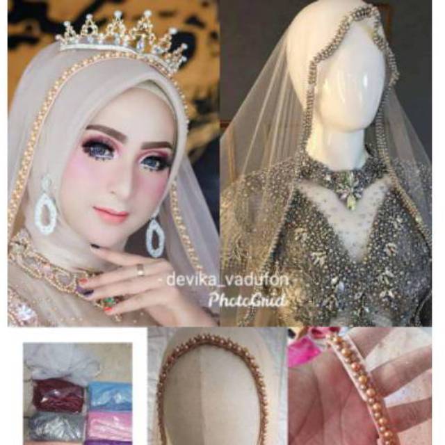 SLAYER PENGANTIN MUSLIM VEIL MUTIARA 1BARIS PREMIUM