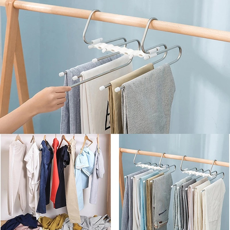 [Newest Multifunction 5 in 1  Pant Rack][Stainless Steel Closet Organizer Clothing Rack][ Magic Trouser Hanger Closet Storage Organizer]