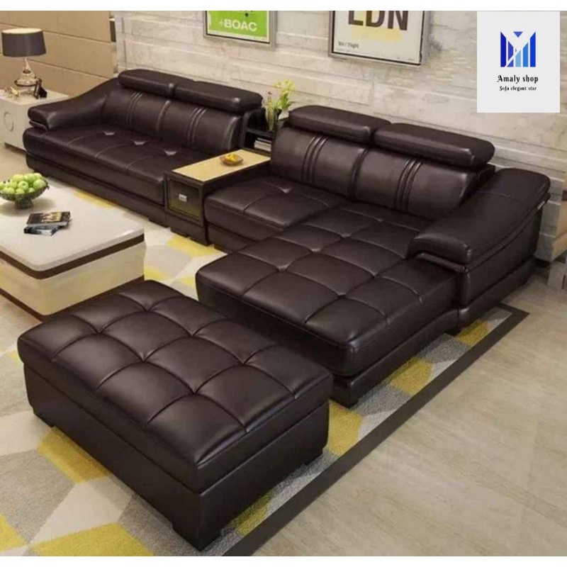 Sofa Kulit Letter L Minimalis Super Mewah Elegant Sofa Ruang Tamu Kualitas Premium Modern Gaya Ameri
