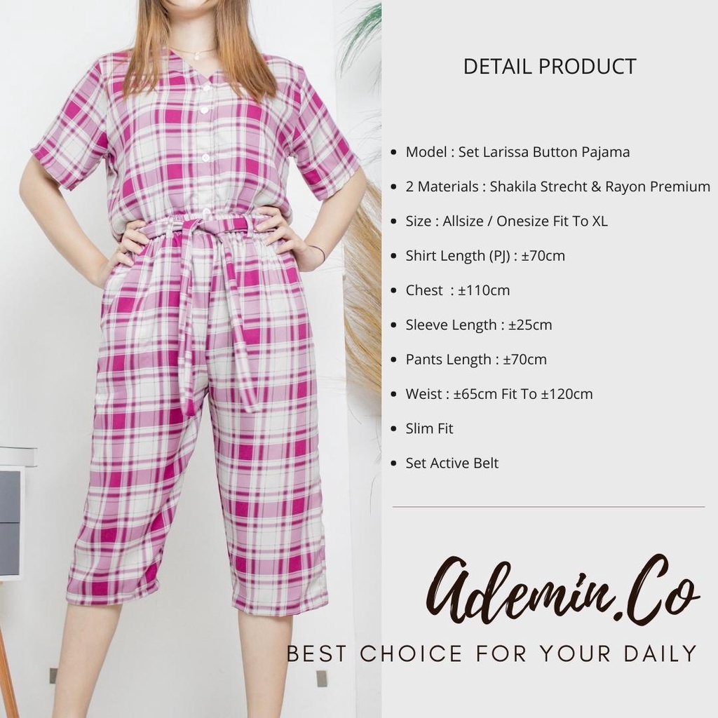 Larissa Set Button Pajamas | Setelan Piyama Celana 7/8