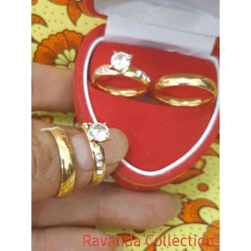 Cincin Couple Asli Titanium Lapis Mas Permata Plus Box