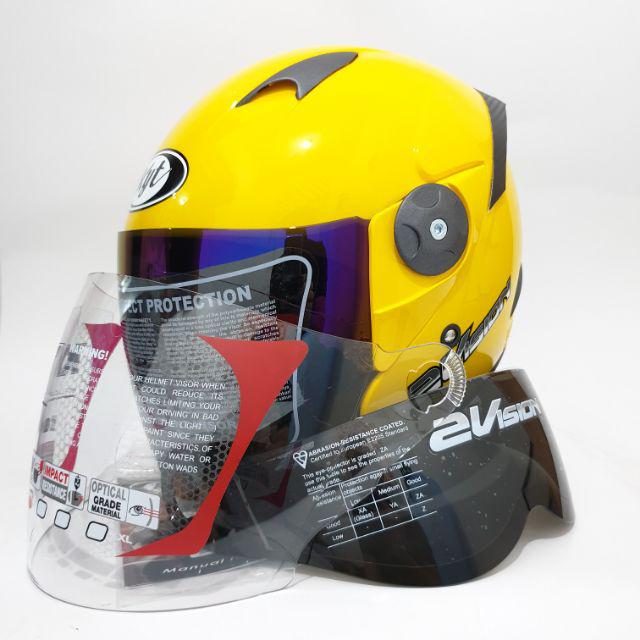 Helm kyt 2 vision solid yellow kuning Full set kaca dengan spolier-Fulset +kc plangi