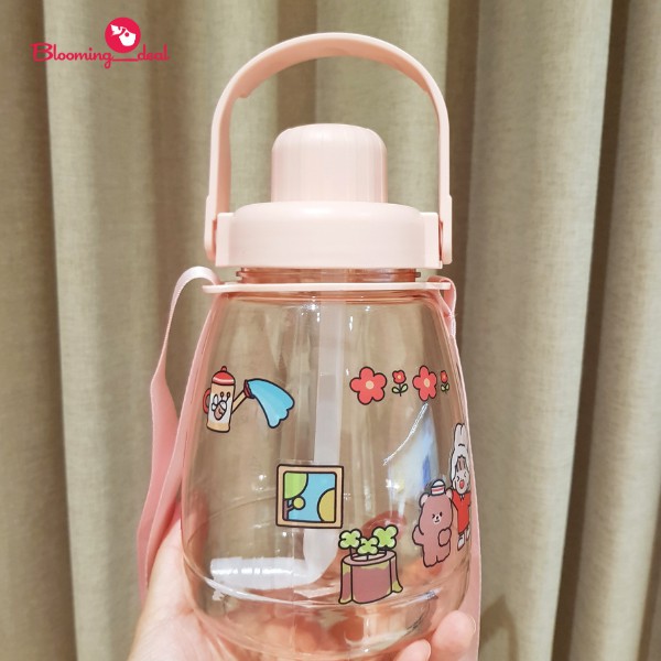 Botol Minum Anak Big Belly Children's Cup Bottle Tutup Putar dengan Gagang dan DIY Sticker 1100ml (H486)