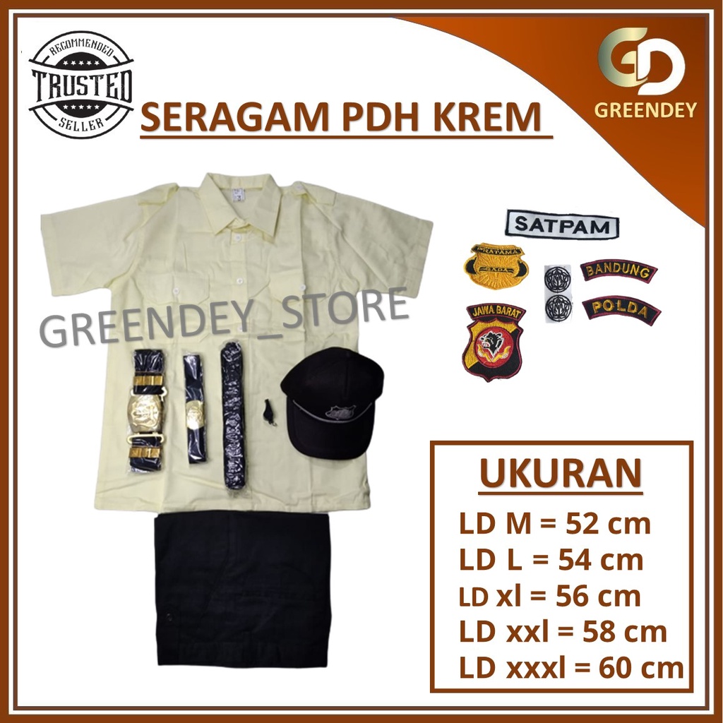 BAJU SERAGAM PDH KREM SATPAM LENGKAP FULL SET ATRIBUT SETELAN PDH SECURITY TERBARU KREM