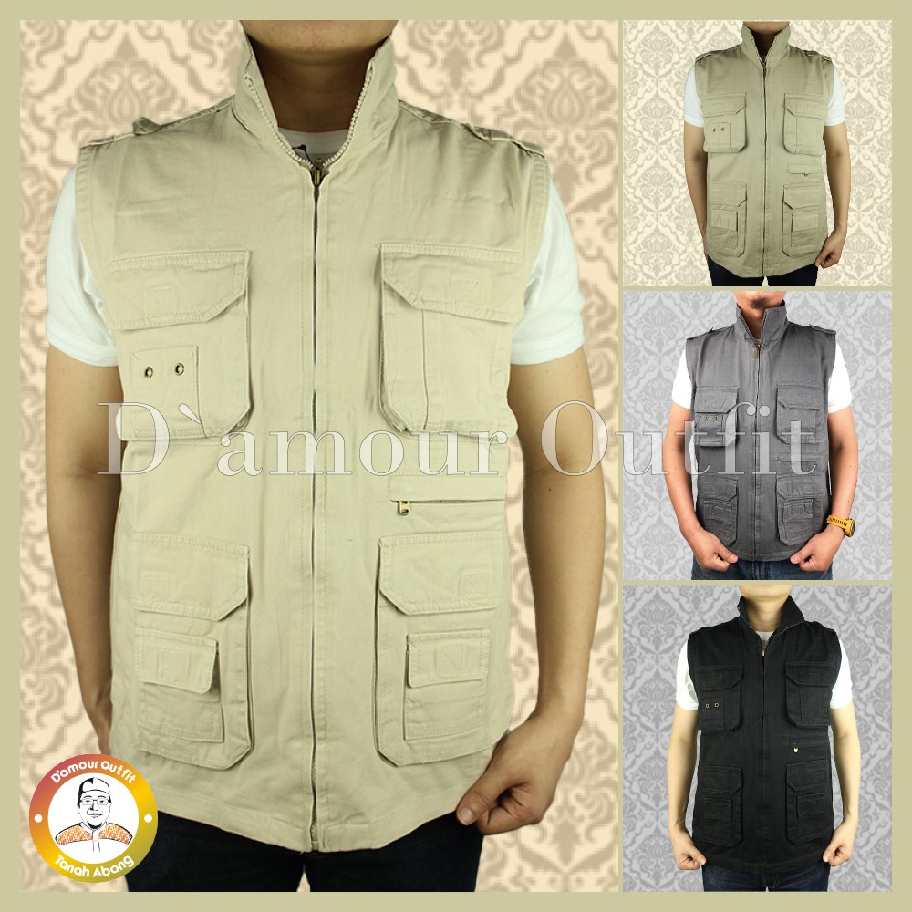 Rompi Outdoor Casual Pria Polos Kanvas Twill Body Vest Gunung Tactical Lapangan Cowo Jaket Cargo Motor Cowok Dewasa Hitam Navy Murah Zoo Keeper K3 Ojol Grab Gojek Relawan Anis Baswedan Jumbo Katun Parasut Rajut Knit Army Anak Anti Air Angin Touring Import