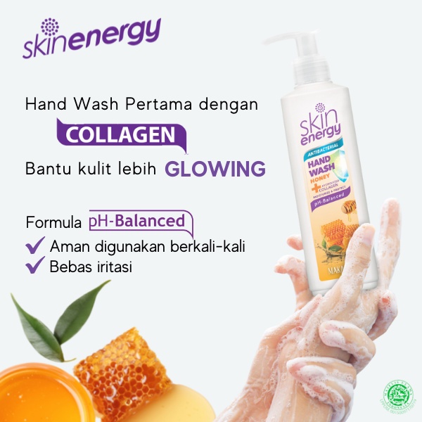 Makarizo Skin Energy Anti Bacterial Hand Wash Honey 250 mL / Sabun Cuci Tangan / Sabun Collagen