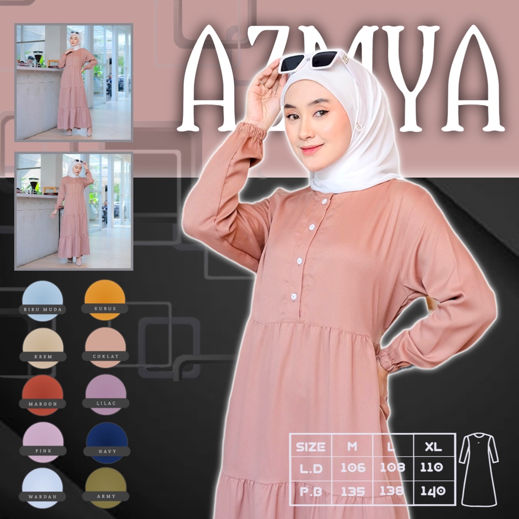 AZMIYA - Baju Gamis Wanita Terbaru 2022 Dress Remaja Kekinian Model Muslim Syari Dres Dewasa Set War