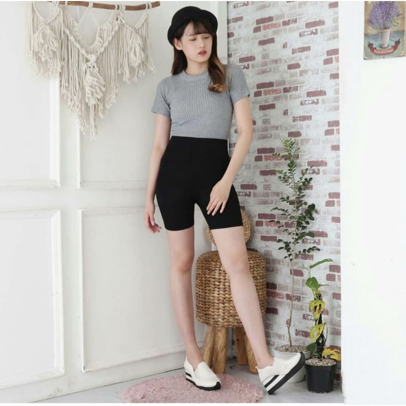 Celana Legging HW Import / Polos Panjang Highwaist / Fashion Wanita (901)-Polos 35cm (Hitam)
